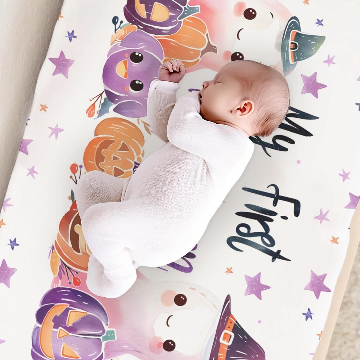 Cartoon Halloween Pumpkin Witch Hats Baby Changing Pad Cover, Unisex Fall Winter Holiday Nursery Diaper Changing Table Pad Mat Sheet for Boys Girls-16x32
