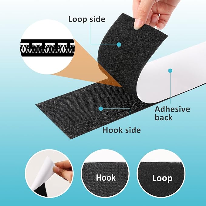 4.4''×16.5 Feet Black Heavy Duty Hook and Loop Tape Adhesive, Keep Couch