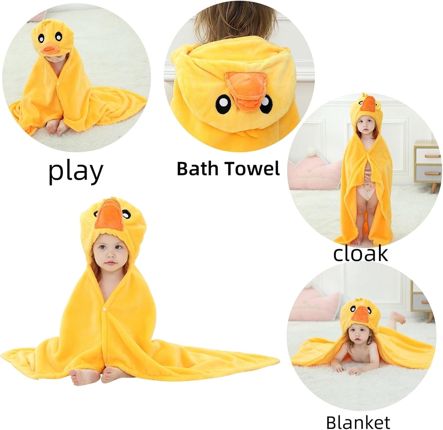 Wearable Blanket Hoodie for Kids Toddlers Hooded Towels Soft Cozy Flannel Wearable Throw Blanket Hoodie for Boys Girls Birthday Gifts (Duck 60 * 50)