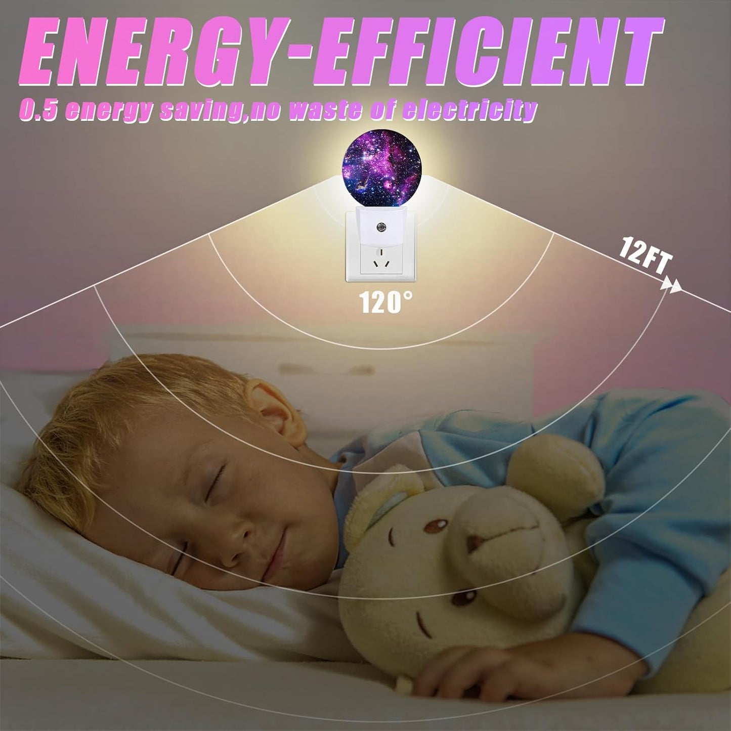 Starry Sky Night Light Purple Galaxy Space Night Lights LED Lamp Round Plug into Wall Nightlight with Dusk to Dawn Sensor Home Hallway Stairway Kitchen Decor