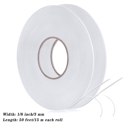 Tatuo 2 Rolls Double Sided Foam Tape 1/8 Inch by 50 Feet White PE Foam Tape