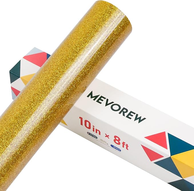 Gold Glitter HTV Heat Transfer Vinyl, Glitter Iron on Vinyl Roll 10" x 8ft |