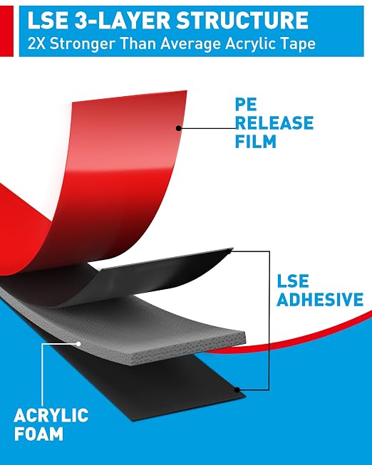 EMITEVER 0.39IN x 36FT Double Sided Tape Heavy Duty Tesa | Waterproof &