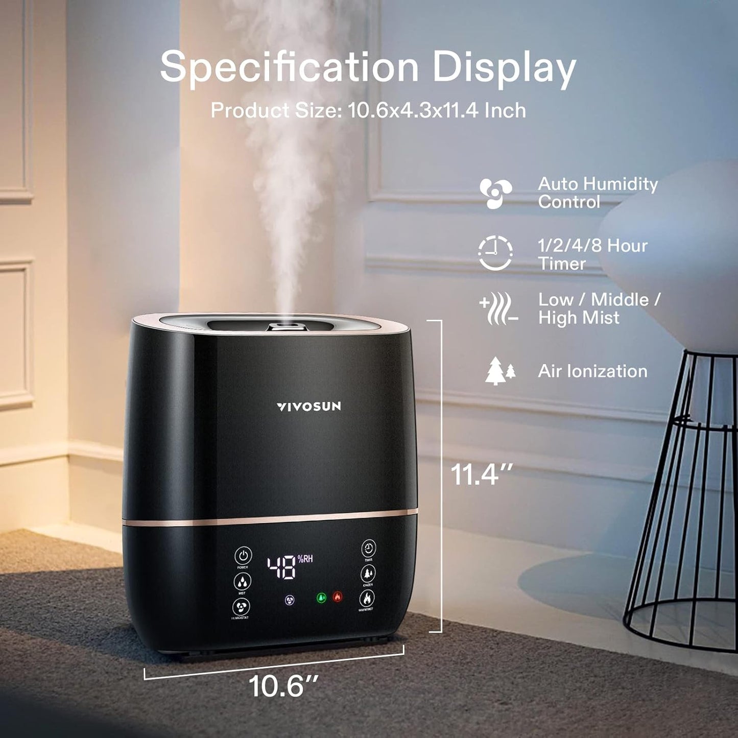 VIVOSUN 2-in-1 Warm and Cool Mist Humidifier, 5L Indoor Ultrasonic Air Humidifier with Essential Oil Tray for Bedrooms, Plants, Offices and Babies