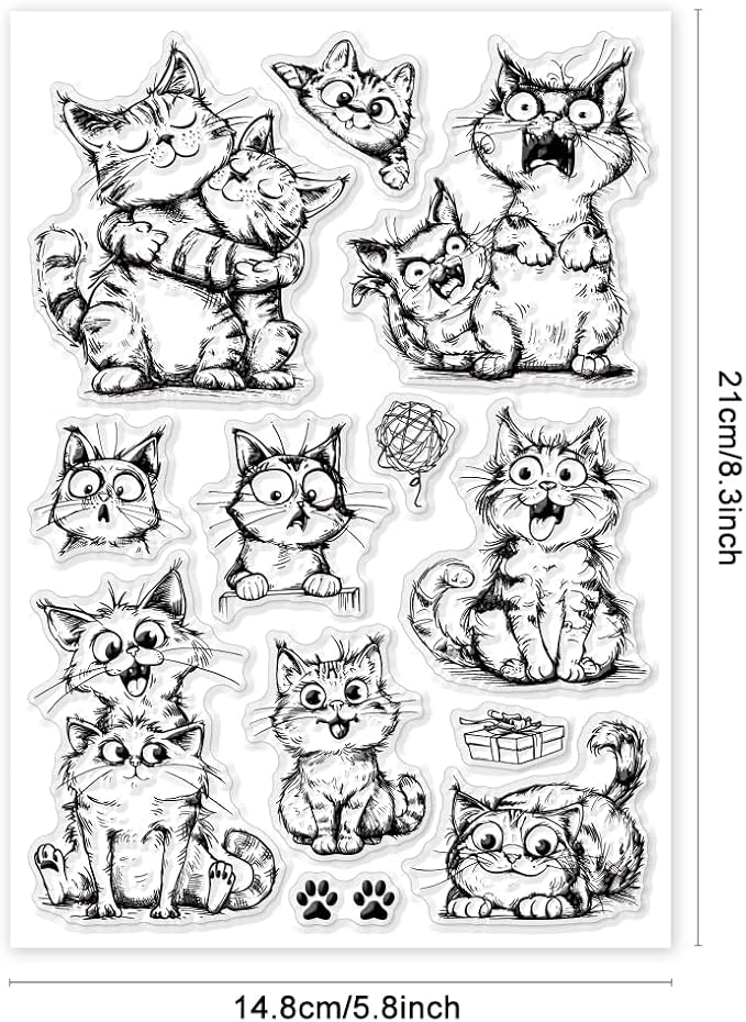 GLOBLELAND Cat Friend Clear Stamps Funny Cat Silicone Stamp Seals Cartoon Cat