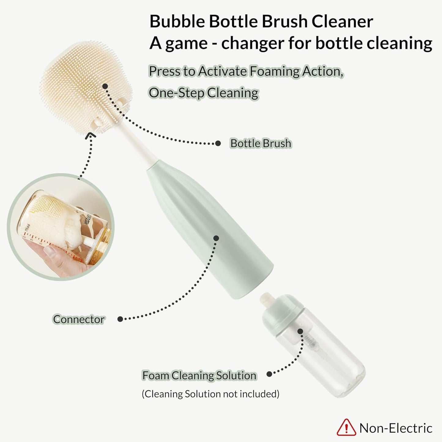 Baby Bottle Brush Kit with Push-Press Bubble and Drying Rack for Bottle Cleaning, Bendable Bottle Cleaner Brush for Baby Bottles, Breast Pumps, Nipples, Straws and More. Perfect for Home&Travel