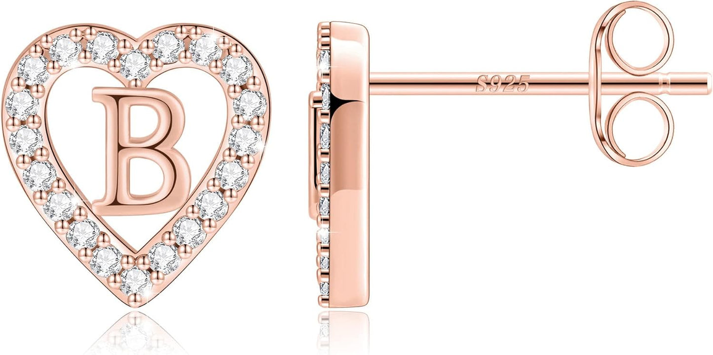 Anoup Christmas Gifts for Grandkids Girls Earrings - S925 Sterling Silver Post CZ Hypoallergenic Stud Heart Initial Earrings for Women Kids Jewelry Stocking Stuffers for Teen Girls Birthday Gifts