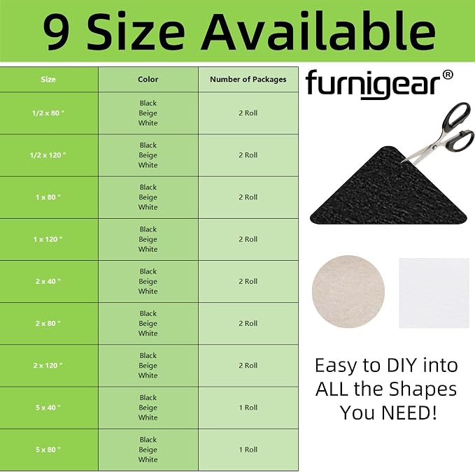 Furnigear Felt Strips with Adhesive Backing Heavy Duty Cuttable Felt Tape Roll