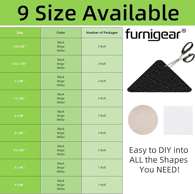 Felt Strips with Adhesive Backing – Furnigear Heavy Duty Cuttable Felt Tape