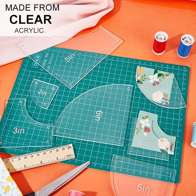 BENECREAT 10Pieces Quilting Acrylic Template Set, 2/3/4/5/6Inch Transparent