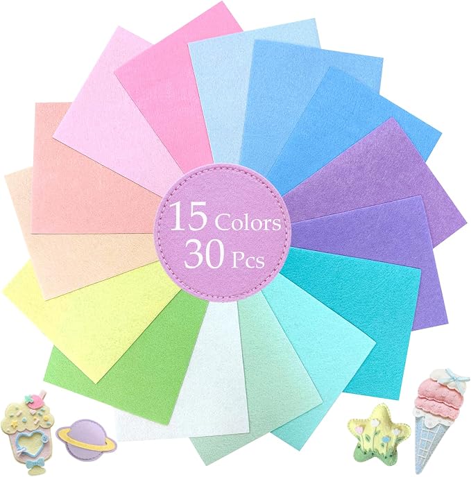 30Pcs Stiff Felt Sheets, 1.5mm Thick Felt Fabric Sheets | Non Woven Polyester