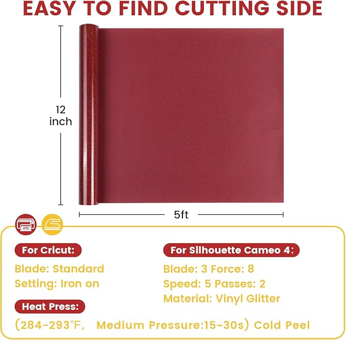 Glitter Heat Transfer Vinyl Rolls 12" x 5FT Red