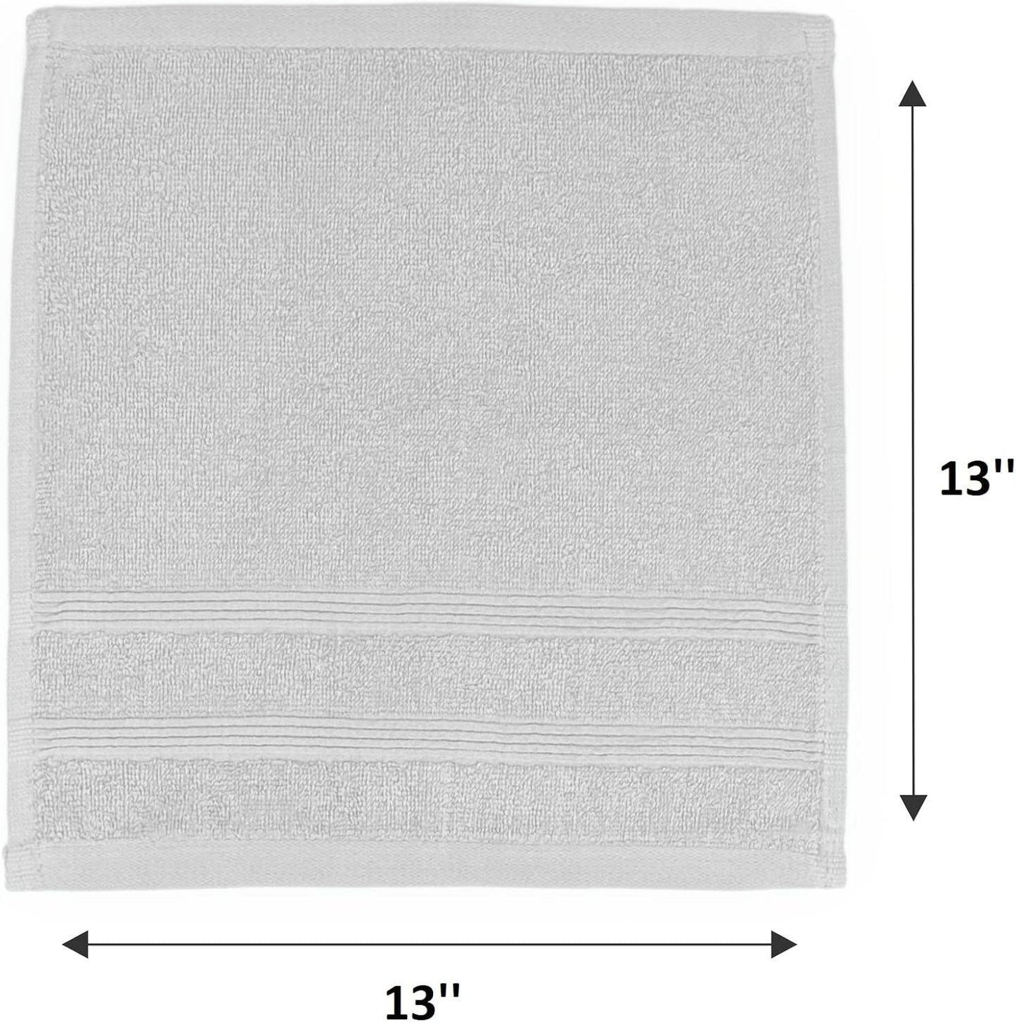 Premium Washcloth Set of 72 pieces (13x13 Inches) 100% Cotton Ring Spun, Highly Absorbent, Durable and Ultra Soft Feel Wash Cloths Essential for Bathroom, Spa, Gym, and Face Towel (72-PK)
