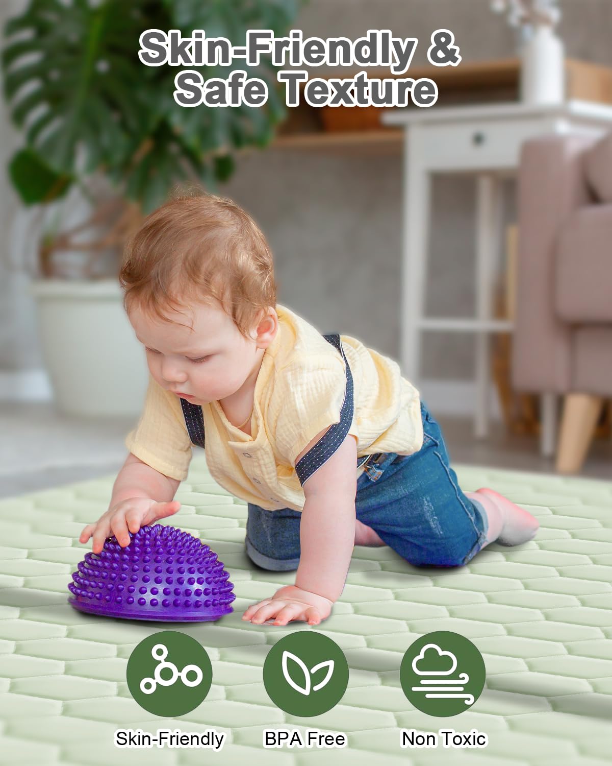 Premium Foam Baby Play Mat 71" x 59" with Removable Cover, Extra Thick Padding Playpen Mat, Non-Slip Floor Mat, Stylish & Easy to Clean for Crawling Baby, Infants & Toddlers, Green