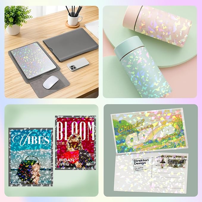 36 Sheets Holographic Laminate Sheets Clear Holographic Sticker Paper | Self