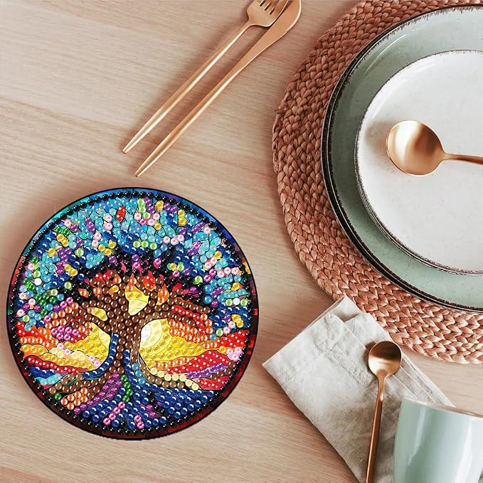 ijbnhd 8 PCS Tree of Life Diamond Art Coasters | Diamond Painting Coasters Kits