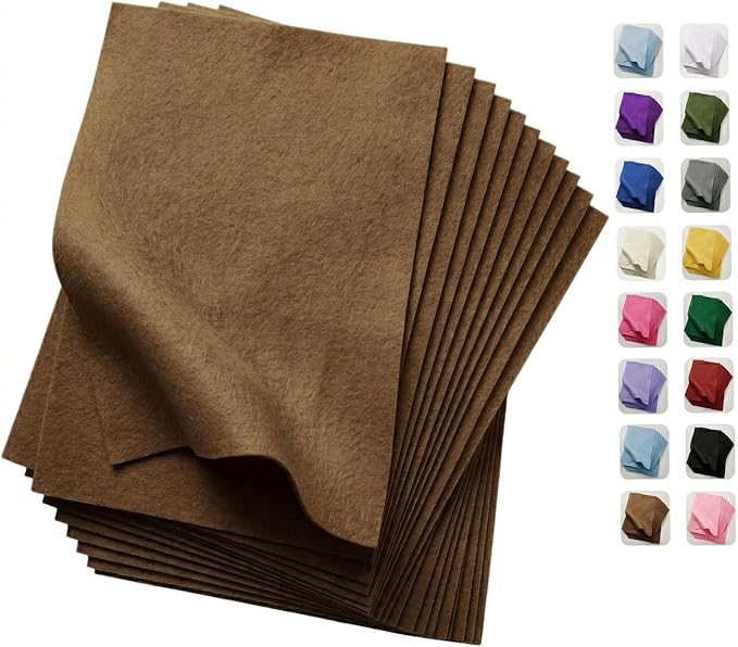 Soft Brown Felt Fabric Sheets for Crafts, 8 x 12 Inch Felt Squares, Patchwork