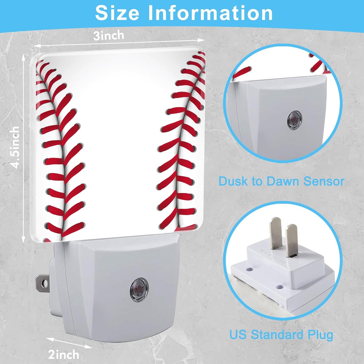 Baseball Plug in Night Light with Auto Dusk to Dawn Sensor,Warm Night Lights for Boys Girls Bedroom Bathroom Hallway Kids Room Gifts