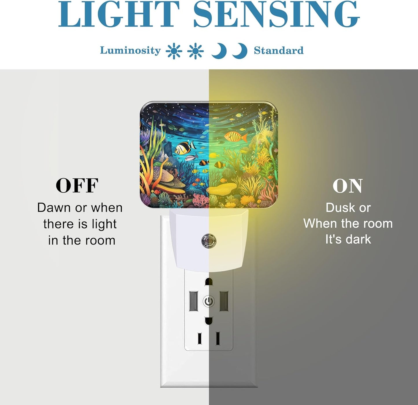 Colorful Underwater World Night Light for Kids, Fish and Coral LED Night Light Plug into Wall with Dusk to Dawn Sensor for Girls Boys Women Men Bedroom,Hallway,Kitchen,Bathroom,Stairs Decor