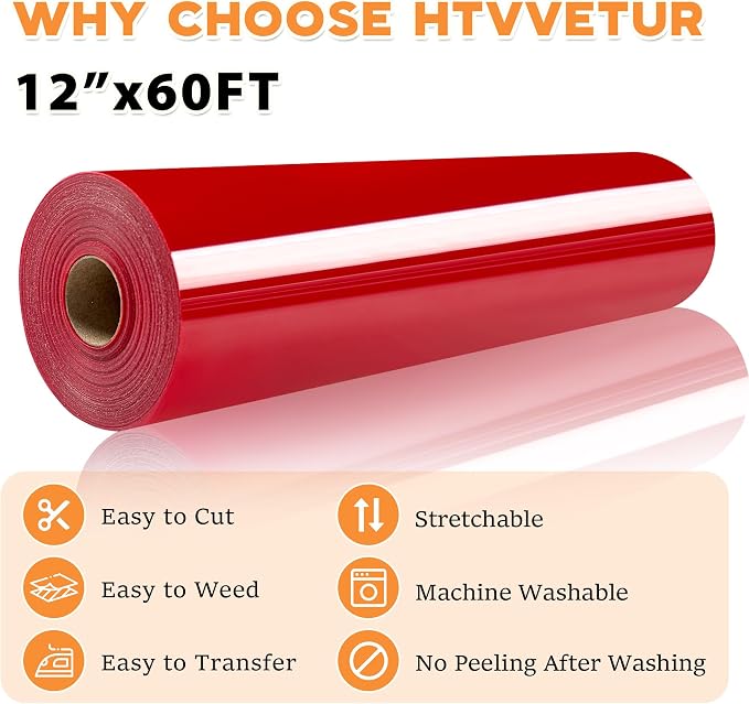 HTVVETUR Iron on Vinyl 12Inch by 60ft Heat Transfer Vinyl