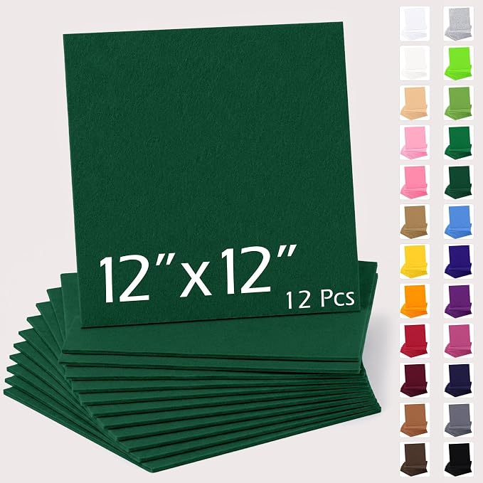 12"x12" Felt Sheets for Crafts, 2mm Stiff Felt Fabric 12 Pcs, Hunter Green |