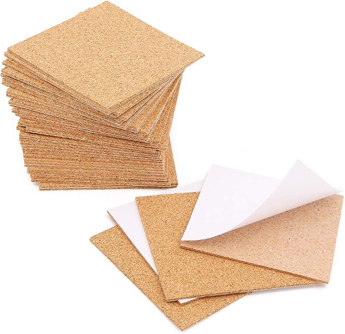40 Pcs Square Self-Adhesive Cork Sheets