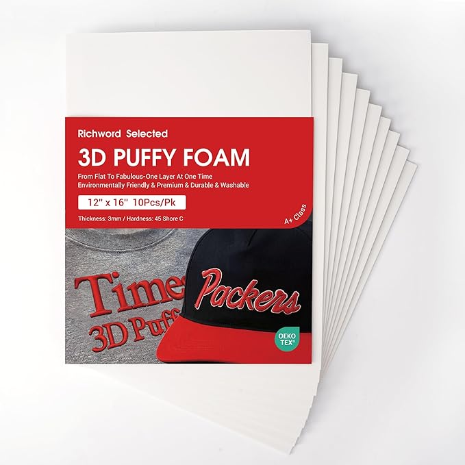 BAI Embroidery Foam 12x16 Inch, 3mm 3D Puff Foam, 10 Sheets White | Ideal