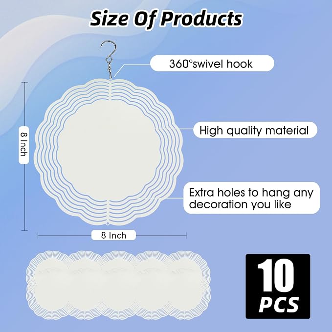 CHONOVO 10 Pack 8 Inch Sublimation Wind Spinner Blank | Double-Sided Sublimation