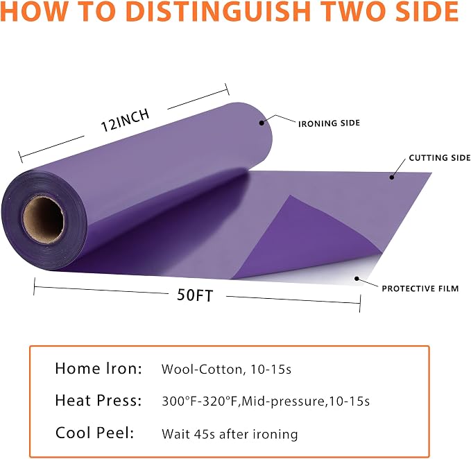 RENLITONG Purple Iron on Vinyl 12Inch by 50ft Roll Heat Transfer Vinyl