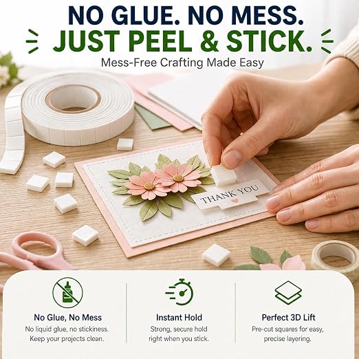 Double Sided Foam Tape, 10 FT Pre-Cut EVA Foam Tape, Approx. 230 Larger Foam