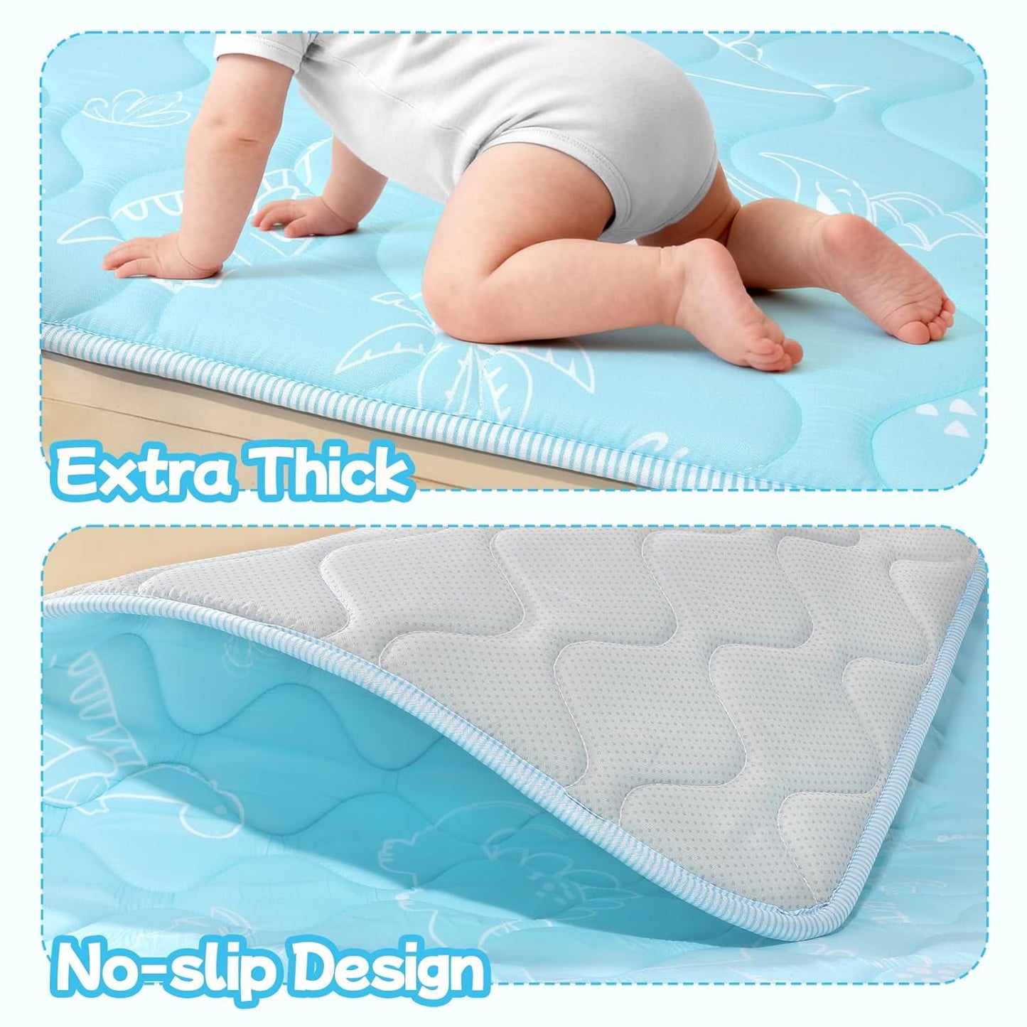 Baby Play Mat for Floor,Soft 50x50 Playpen Mat,Thick Foam Cushioned Playmat for Tummy Time,Safe Non-Slip Backing for Crawling for Kids Toddlers Infants,Graffiti Dinosaurs