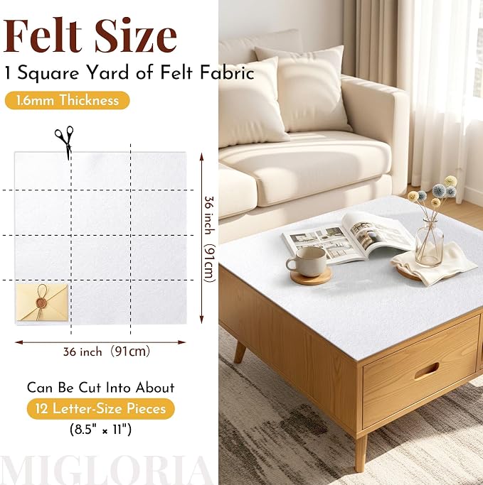 Large Felt Fabric Sheet 36 x 36 Inch, 1.6mm Thick | Soft nonwoven felt
