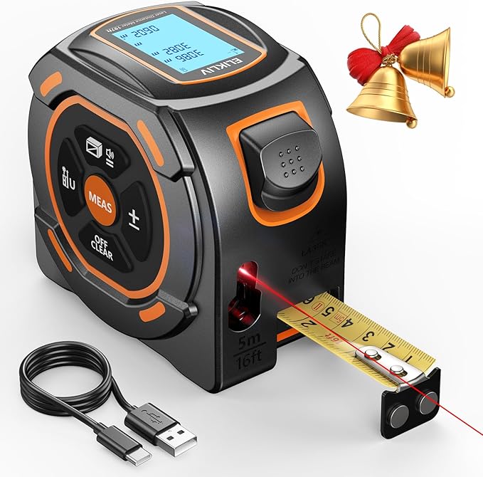 Laser Tape Measure 2-in-1, 197Ft Laser & 16Ft Digital Tape Measure | LCD Display
