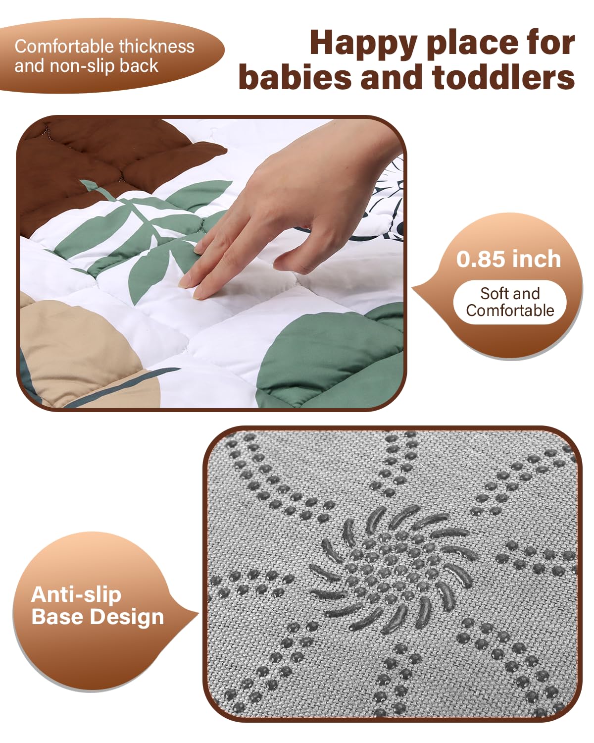 Baby Play Mat 47"x47", Non-Slip Baby Mat for Floor, Soft Thicker Playpen Mat, Portable Playmat, Crawling Mat for Babies, Toddlers & Infants to Play and Learn（Boho）
