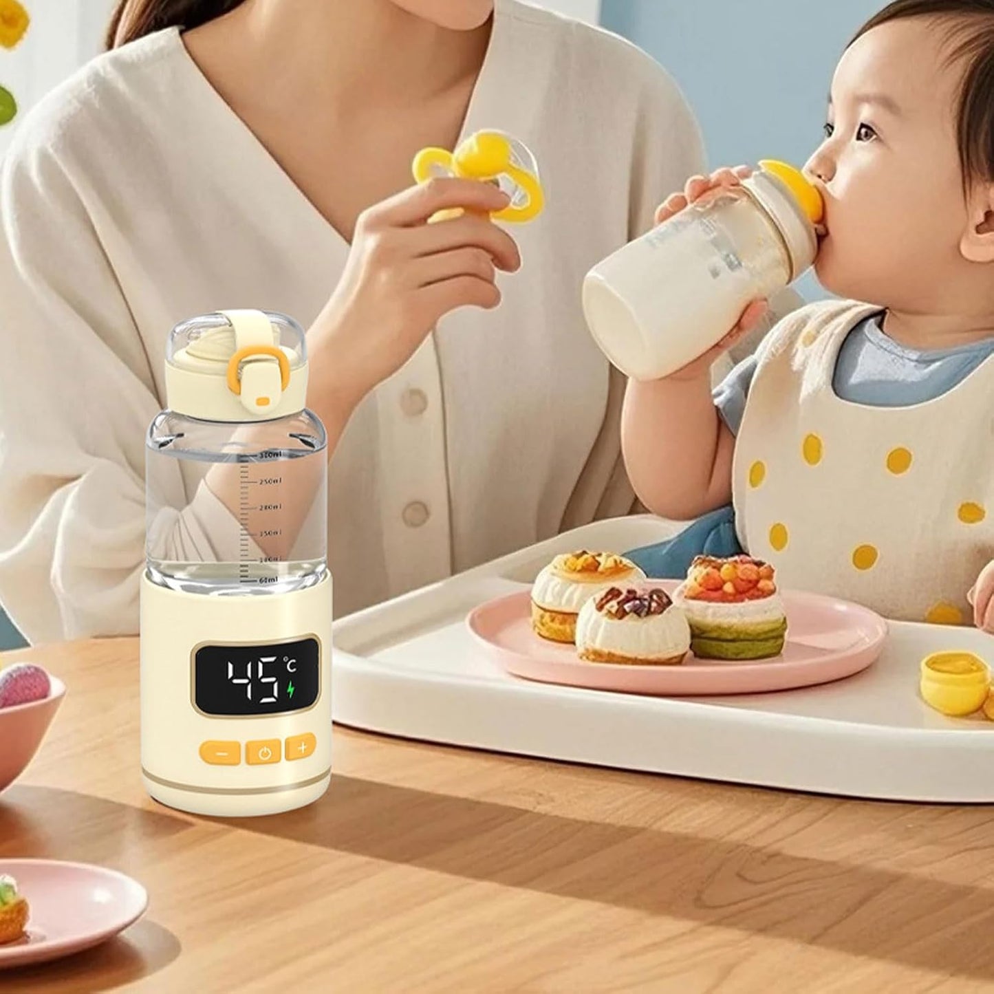 Portable Bottle Warmer, 15000mAh Battery Adjustable Temperature Rechargeable Cordless Baby Milk Warmer for Travel Outdoor Use