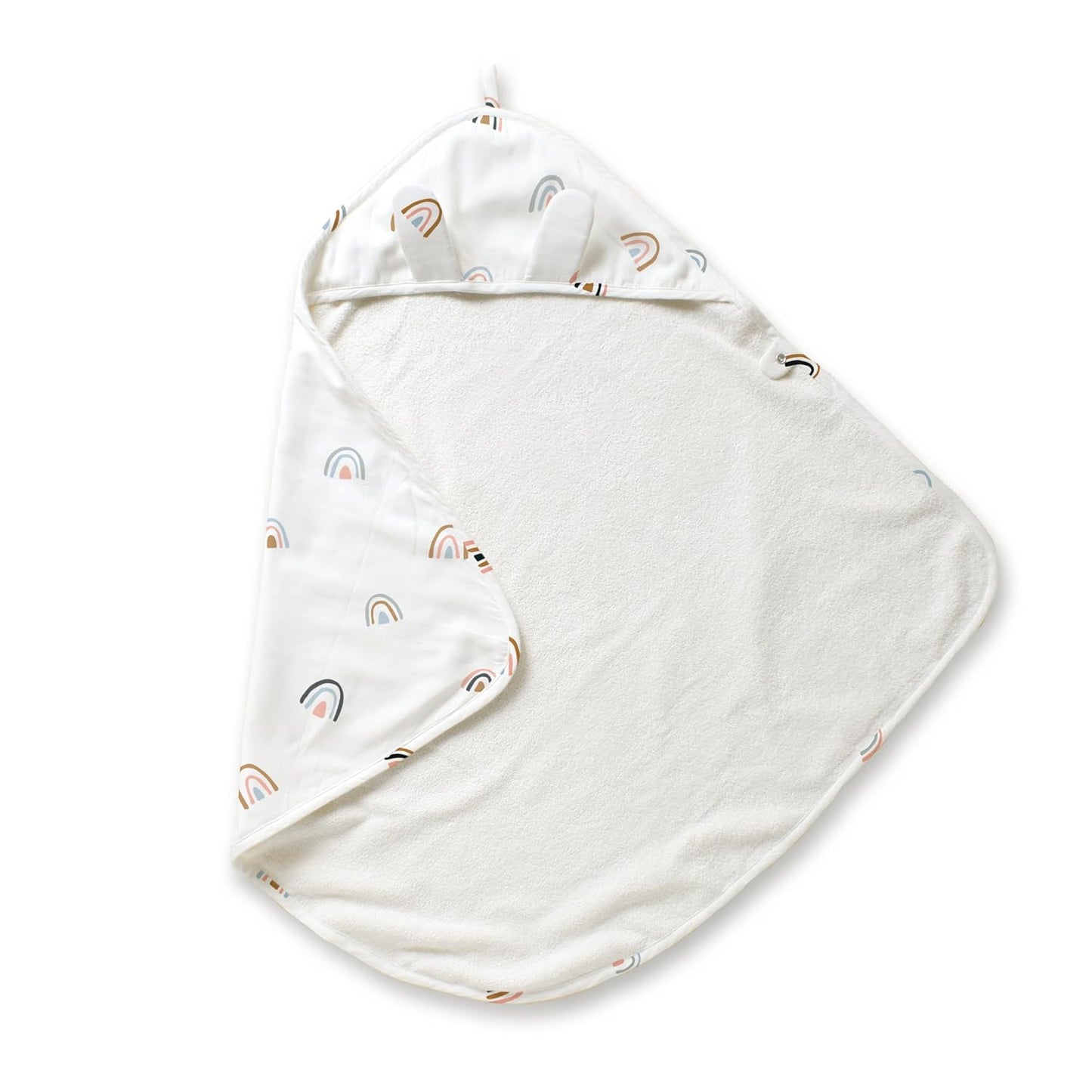 MakeMake Organics Organic Cotton Hooded Towel Baby Toddler GOTS Certified Organic Cotton Beach Poncho Towel Large Absorbent Non Toxic Neutral (Rainbow, Diagonally 35"x35")