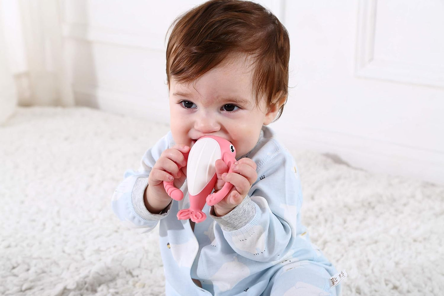 Smily Mia Narwhal Silicone Baby Teether for 3-6Months, Teething Toys 6-12Months, Best Toys for 4Months Babies, Sensory Toys for Teething Babies, Chew Toys for Teething Pain Relief, Pink