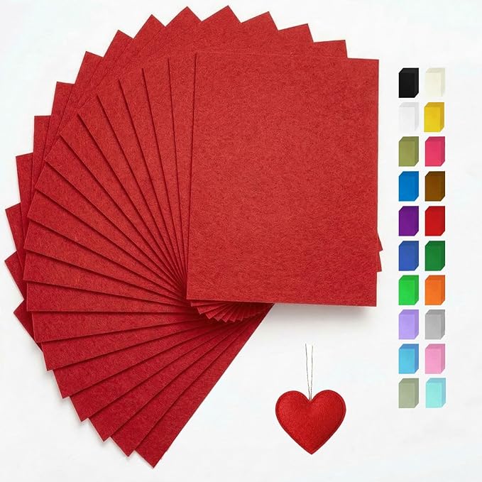 Red Felt Fabric Sheets Stiff 20 Pcs 8" X 12", 1mm Thick Assorted Color Sewing
