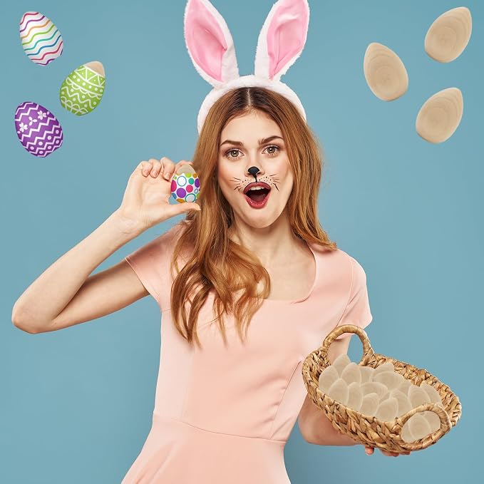 Chochkees Small Smooth Unpainted Natural Stand-Up Wooden Easter Eggs, Décor and