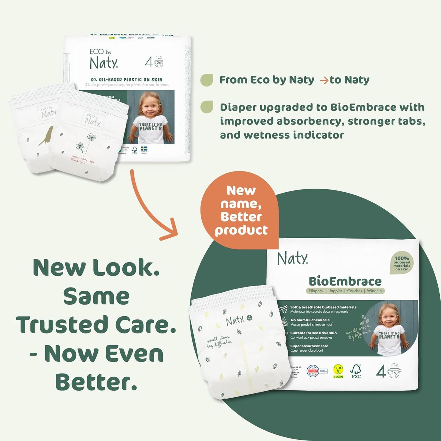 Naty BioEmbrace Baby Diapers Size 4 (15–40 lbs) | 100% Biobased on Skin | Plant-Based Softness | Dermatologically Tested, Super Absorbent | 88 Count