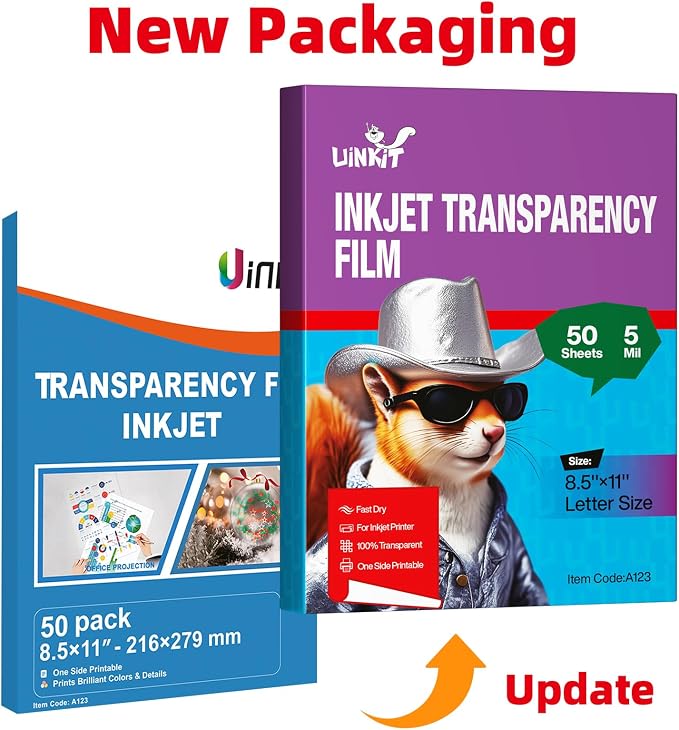 Uinkit Inkjet Transparency Film 50 Sheets 8.5x11 OHP Overhead Projector Film