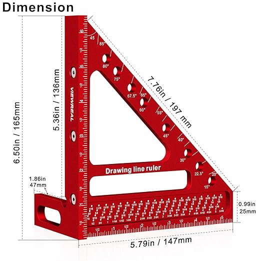 Large Carpenter Square 6.5''x5.79''Protractor Ruler
