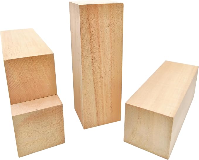 4Pcs Unfinished Basswood Blocks-2x2x6 Inch Rectangular Linden Wood Blocks