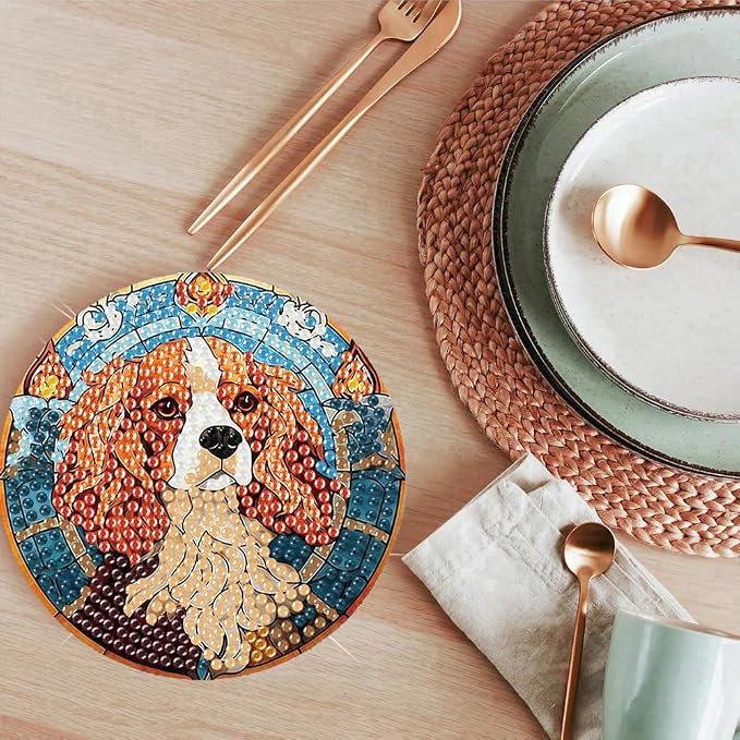 ijbnhd 8 PCS Dog Diamond Art Coasters Kit Diamond Painting Coasters | Dog