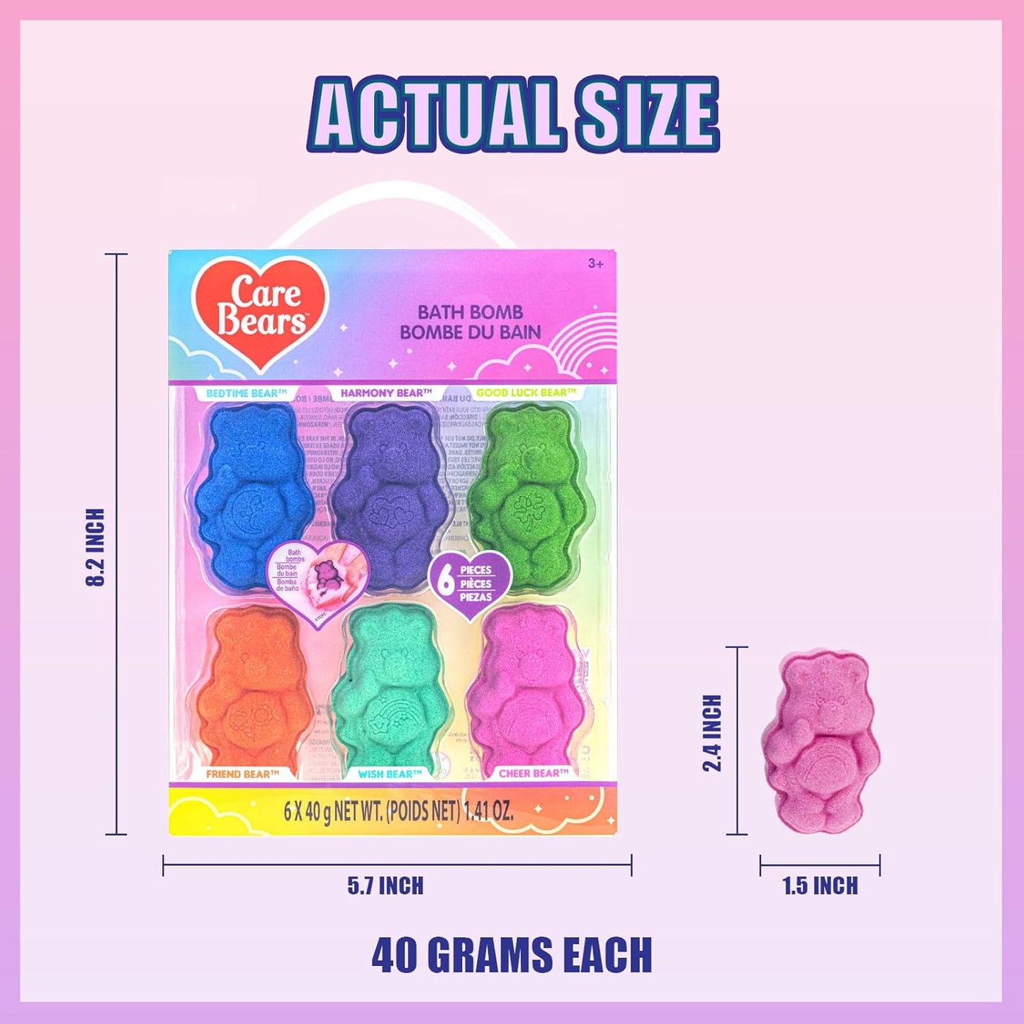 Care Bears 6 Pack Bubblegum Scented Bath Bombs - Ages 3+ Character Molded Bath Bombs – Fun & Bright Colors - Great Birthday Gifts, Stocking Stuffers, Slumber Parties, Spa Days & More by Townley Girl