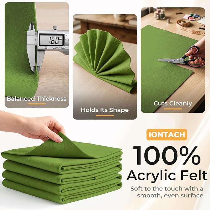 IONTACH 9" X 36" Soft Felt Sheets 1.6mm Thick | Acrylic Felt Fabric