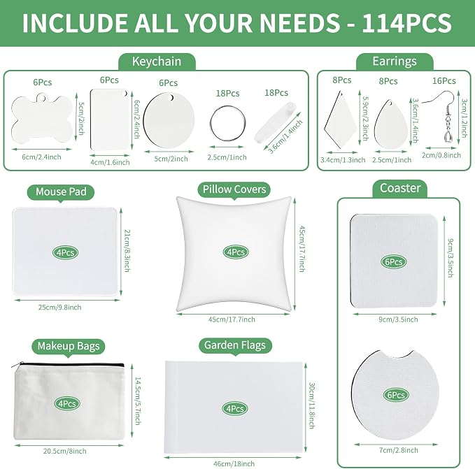 AMDAILY 114Pcs Sublimation Blanks Products, Sublimation Blanks Set | Including