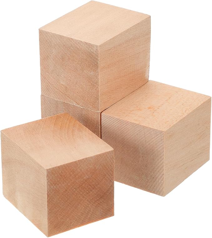 MECCANIXITY 4Pcs Basswood Carving Block, 1.6"x1.6"x2" Square Wooden Dowels