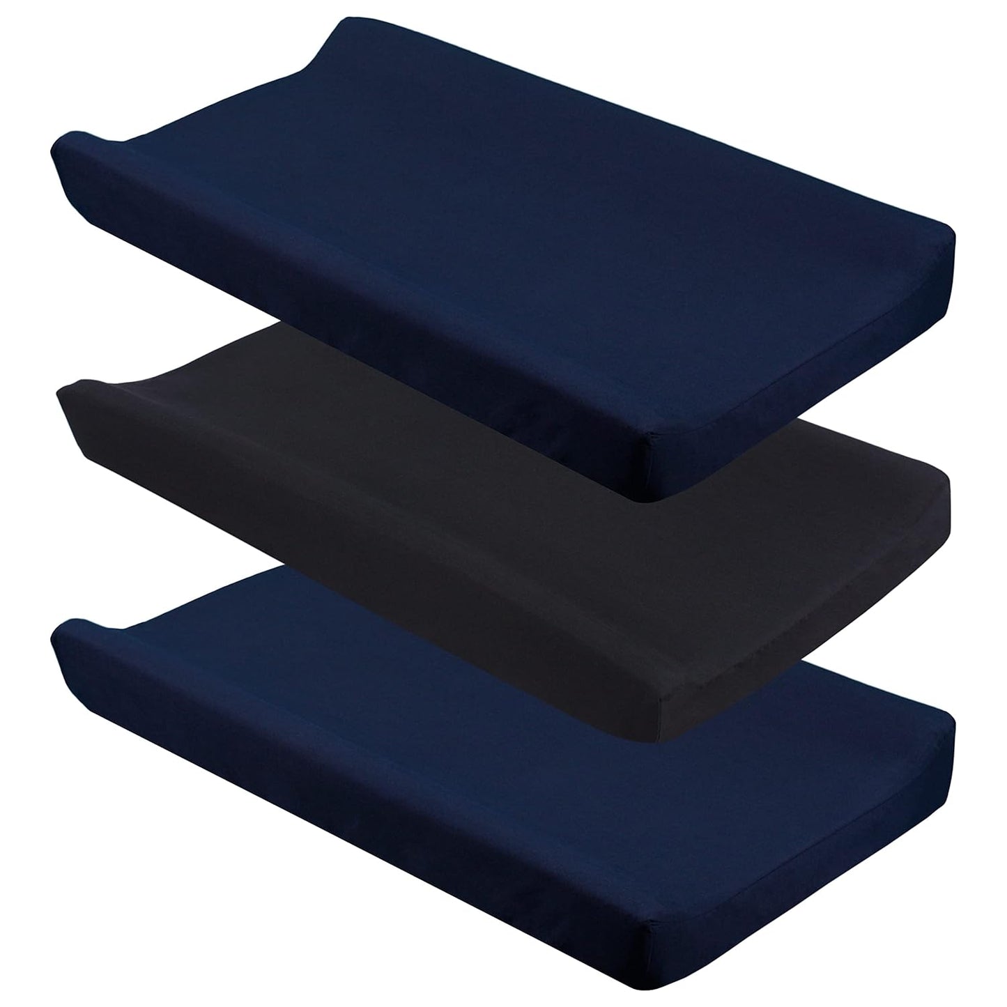 CaSaJa Diaper Changing Pad Cover for Baby Boys Set of 3, Snug Fit 4-Sided Contoured Changing Table Pad 16x31 16x32, Fitted Change Pad Sheet Navy Black, 100% Silky Soft Breathable Microfiber