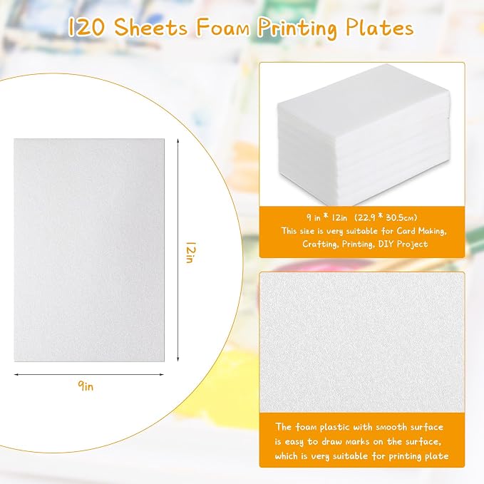 Cholemy 120 Pcs Foam Printing Plates 9 x 12 Inch White Foam Sheets 1/20 Inch